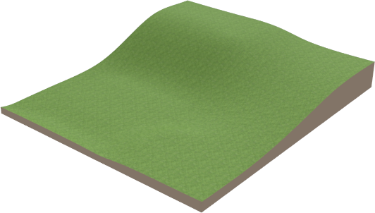 3D view of terrain showing low areas, slope and higher areas