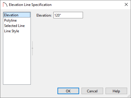 Elevation Line Specification dialog with 120 inches entered for Elevation