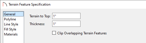 General panel of the Terrain Feature Specification