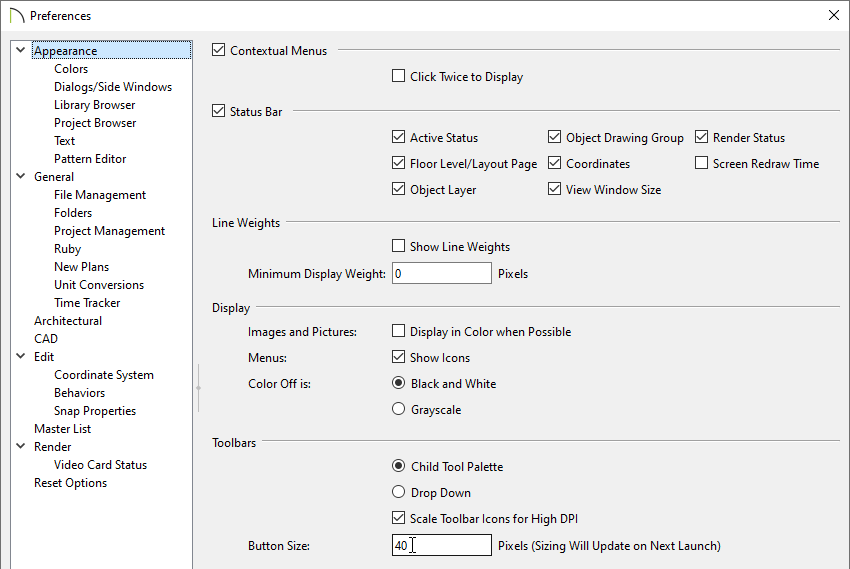 Button sizes can be changed in Preferences to be larger or smaller.