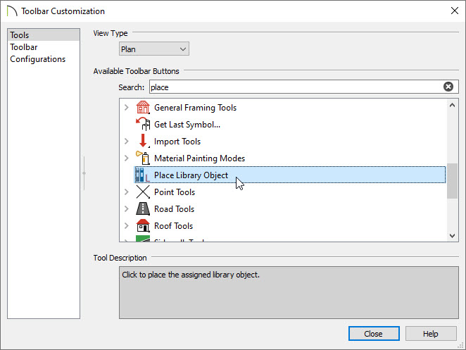 Find the Place Library Object tool in Toolbar Customization and drag it on to a toolbar to use it.