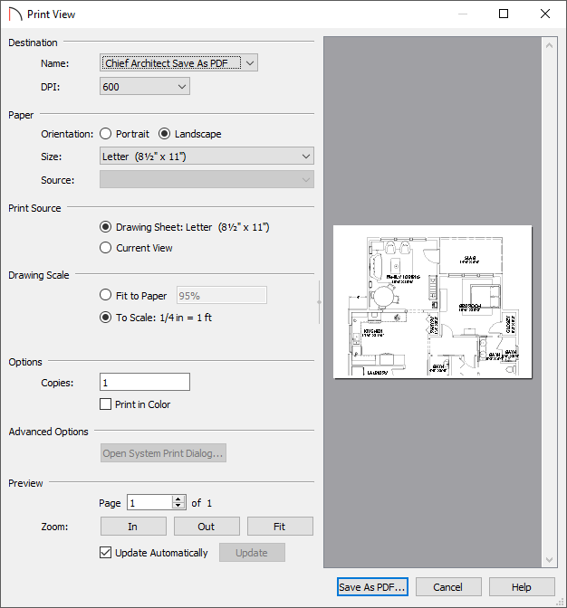 Print View dialog