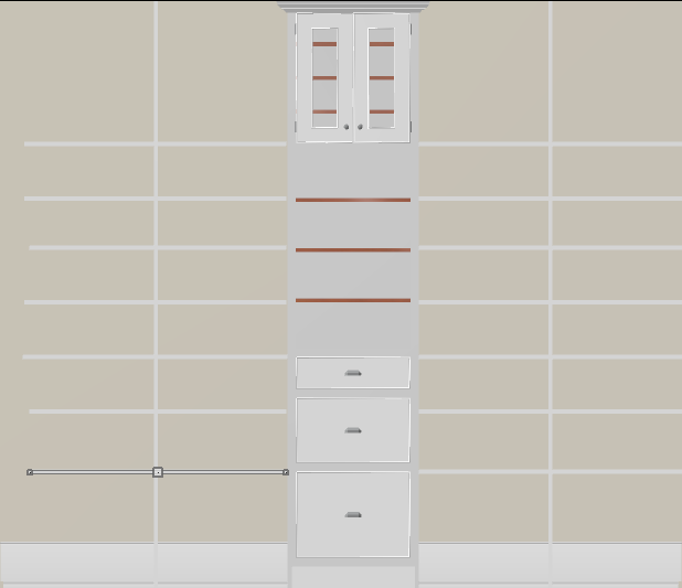 Elevation View of closet wall showing two partitions and several shelfs