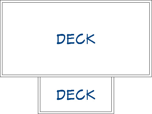 Two deck rooms created using straight deck railings