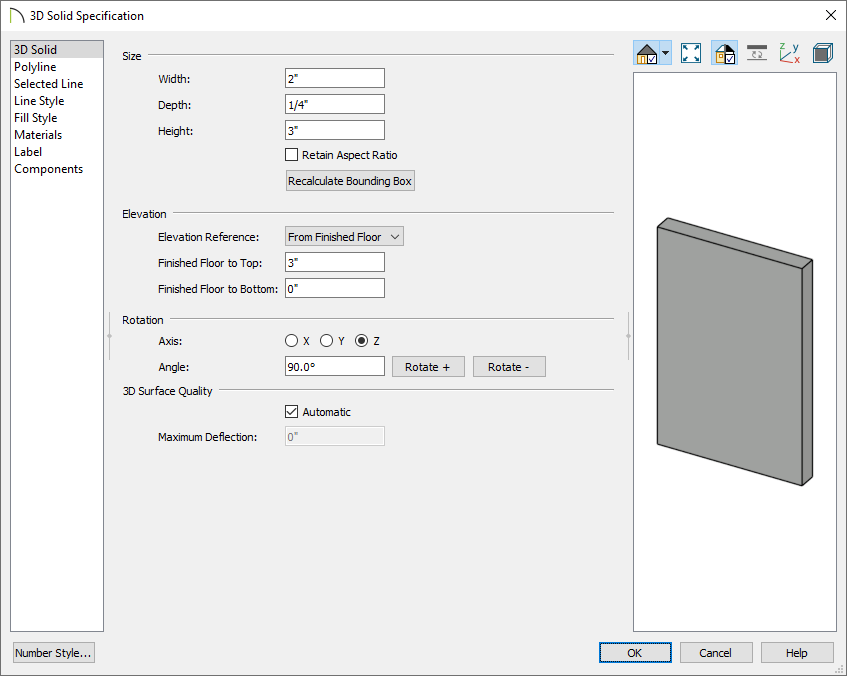 3D Solid Specification changing the size of it