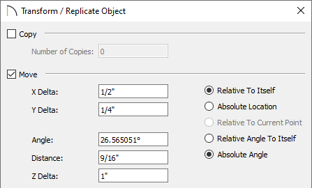 Transform / Replicate dialog moving a 3D solid