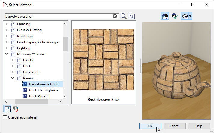 Choosing a material to paint on the driveway area with the material painter tool