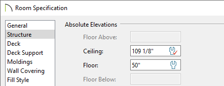 Opening the Room Specification for the larger deck room.