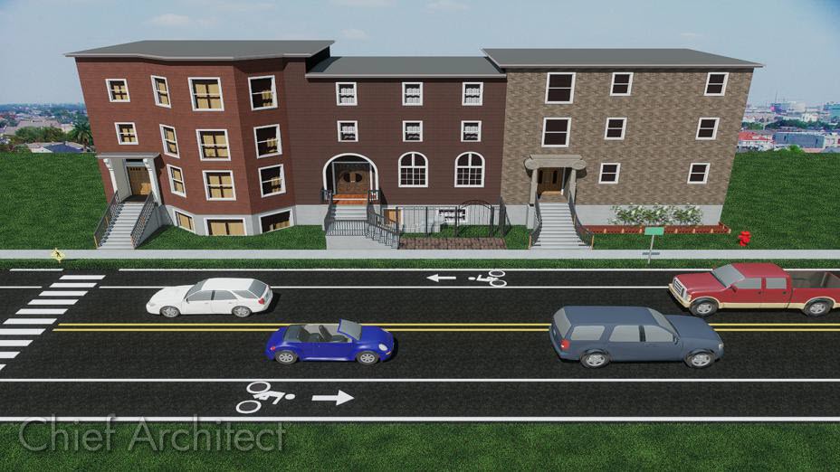 You can use terrain features to create road markings in the Home Designer products.