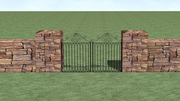 terrain wall and fence gate with two columns 