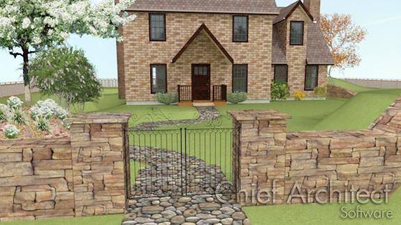 Terrain wall containing an entrance gate gate is placed within a terrain wall
