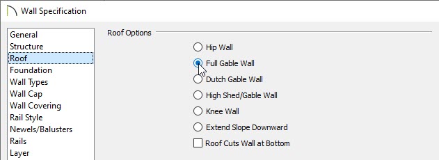 Setting the two vertical walls to be Full Gable Walls