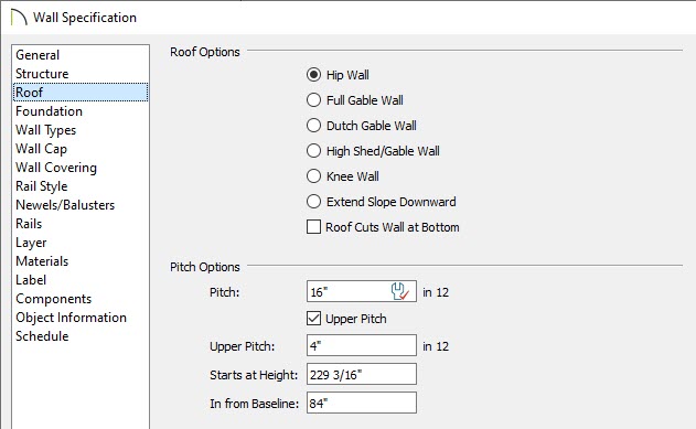 Specifying an Upper Pitch for the horizontal walls in the plan