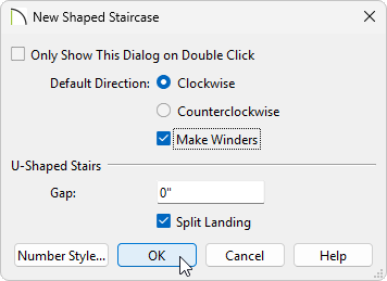 New Shaped Staircase dialog 