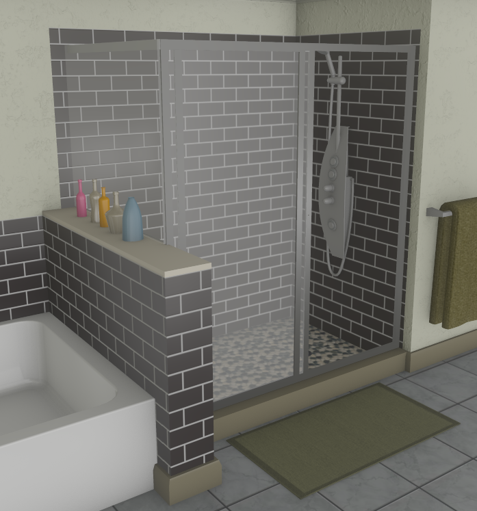 Glass shower enclosure with tile