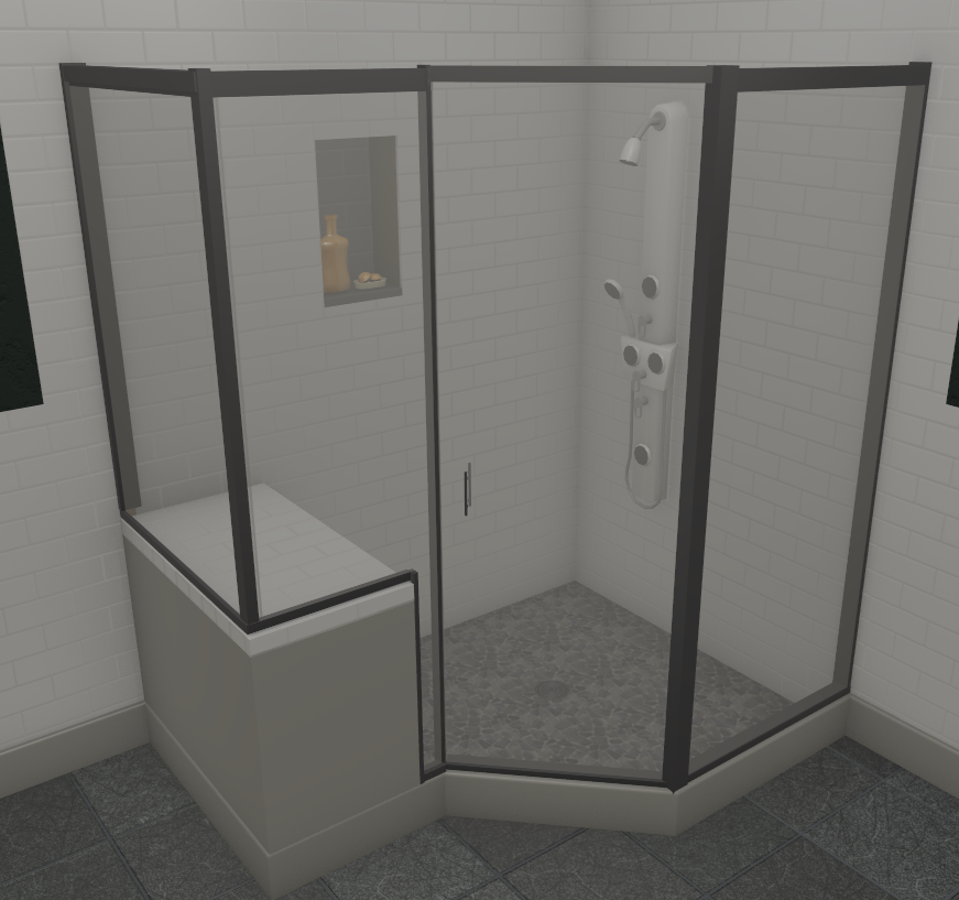 Shower containing a niche and a custom seat
