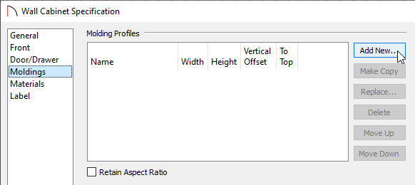 Click the Add New button on the Moldings panel