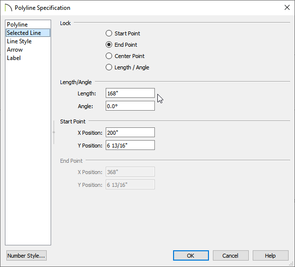 Selected Line panel of the Polyline Specification dialog