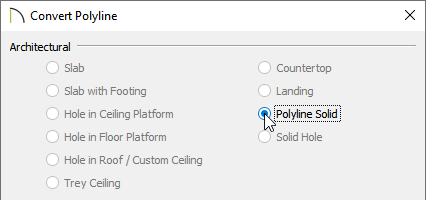 Convert Polyline dialog with the Polyline Solid option selected