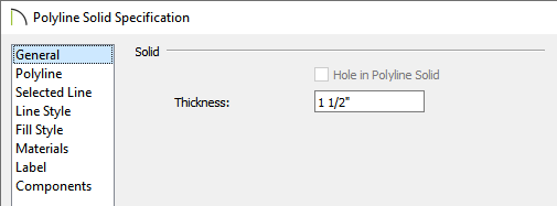 General panel of the Polyline Solid Specification dialog