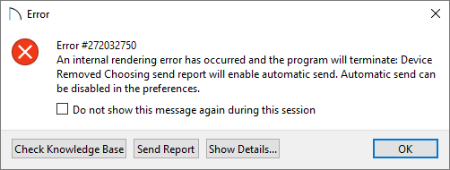 Internal rendering error: device removed