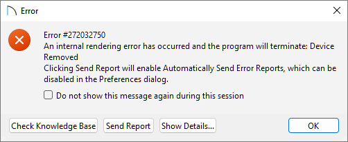 Internal rendering error: device removed