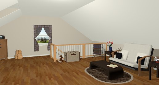 3D camera view of a room above a garage