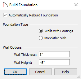 Build Foundation dialog with a wall height of 48 inches