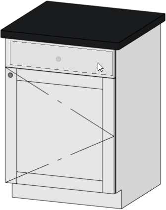 Drawer selected in the preview panel of the cabinet specification