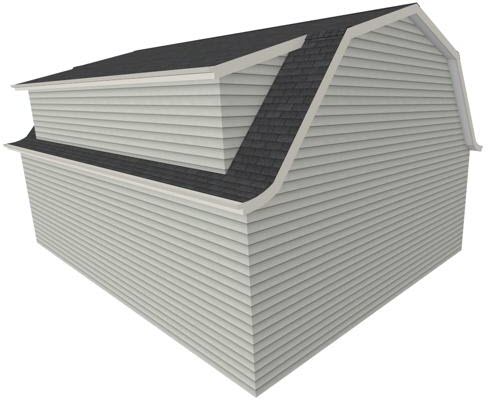 Shed dormer in a roof with multiple pitches.