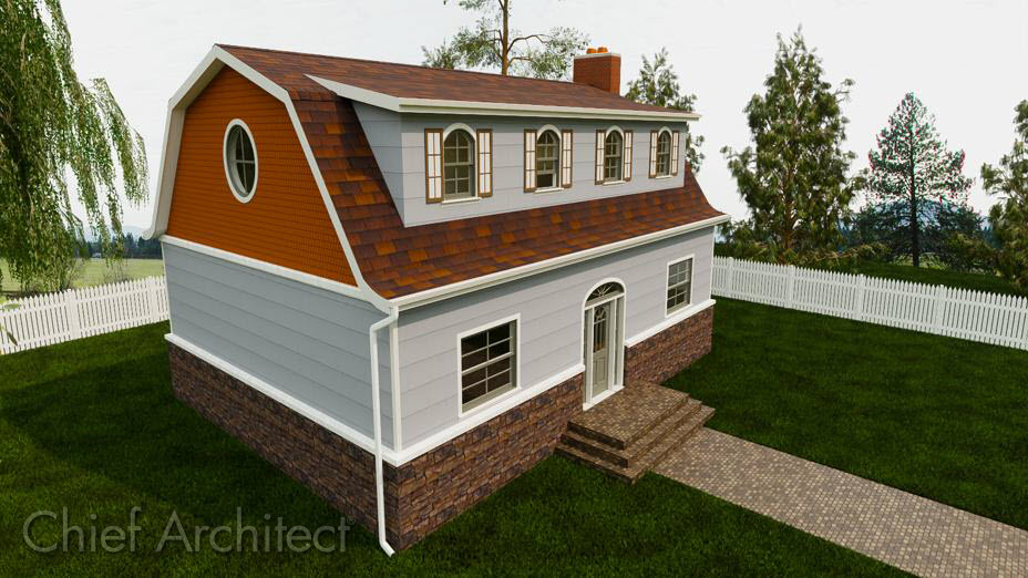 Gambrel roof with front dormer.