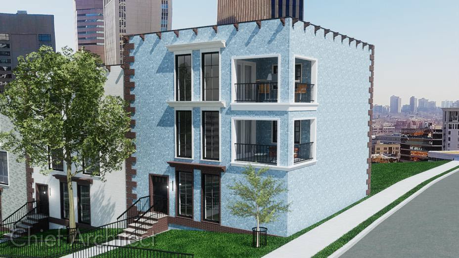 Use the method in this article to place railings inside of doorways. An apartment building with railed off balconys.