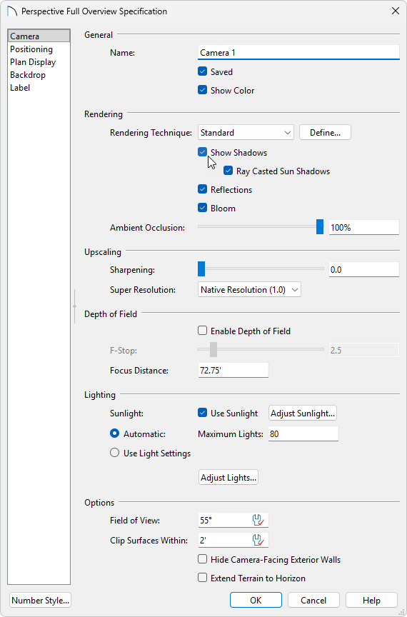 Check Show Shadows in the Specification dialog to display shadows in the view