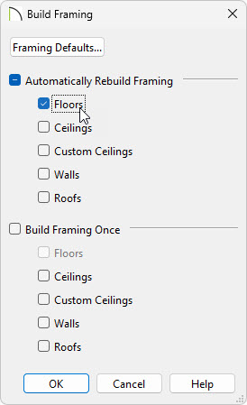 In the Build Framing dialog choose to build your Floor Framing.