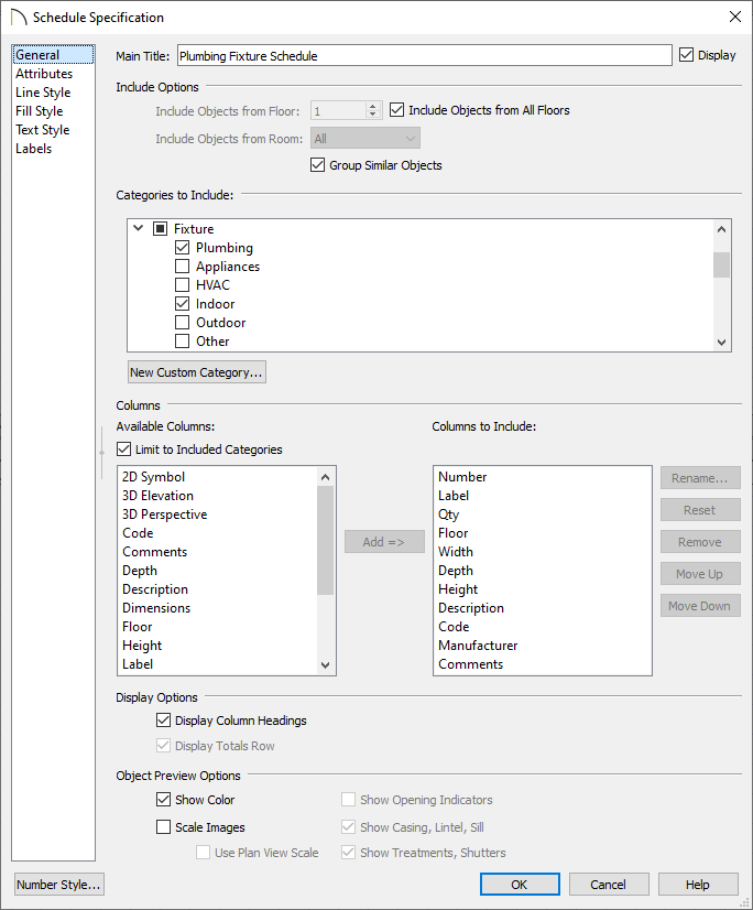 Choose what categories to include and change the title of the schedule