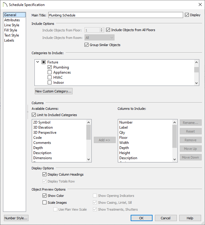 Choose what categories to include and change the title of the schedule