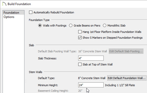 Minimum Height of Foundation Build foundation dialog minimum height