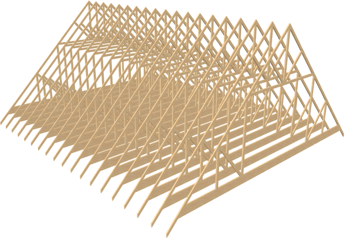 3D view of the finished, attic trusses