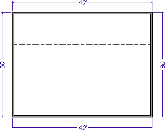 Floor Plan View of the second floor with ceiling break lines and dimensions displayed.