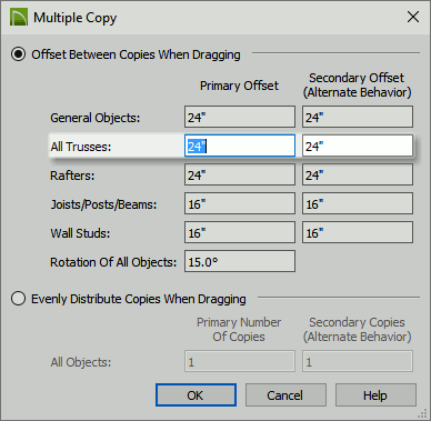 Multiple Copy settings dialog