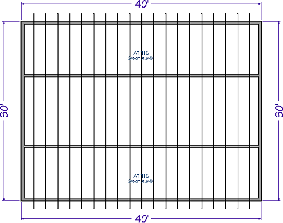 Floor plan view showing the attic trusses evenly distributed.