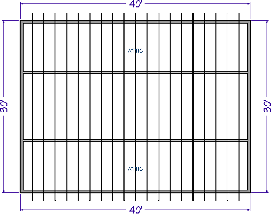 Floor plan view showing the attic trusses evenly distributed.