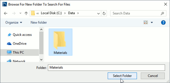 Browse for new folder or missing file dialog.