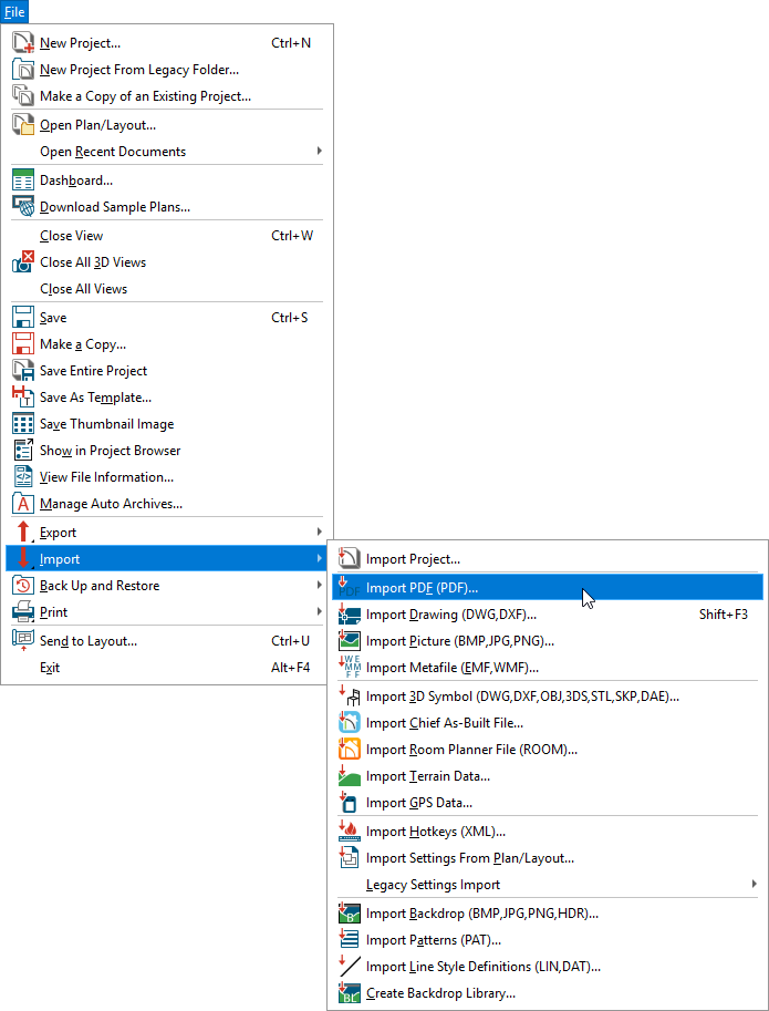File> Import> Import PDF from the menu