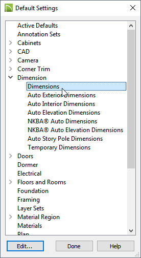 Default Settings Dialog.