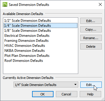Saved Dimension Defaults.