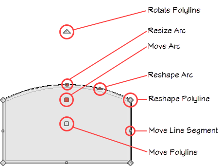 Various edit handles that display when an object is selected