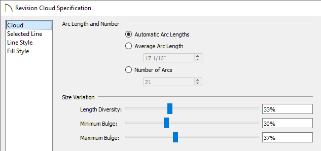 Cloud panel of the Revision Cloud Specification dialog