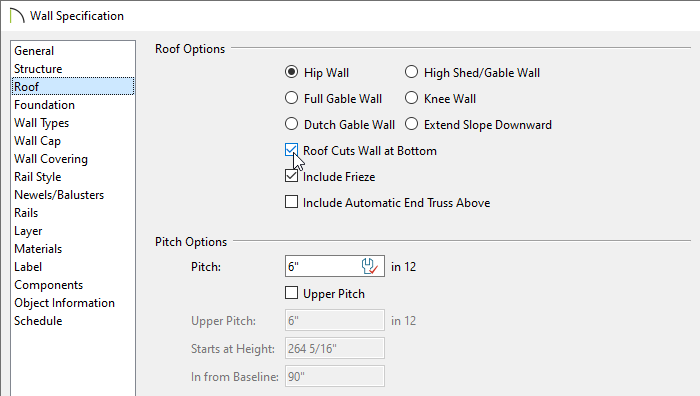 Check the Roof Cuts Wall at Bottom box on the Roof panel of the Wall Specification dialog