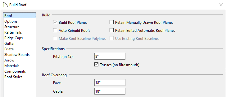 Specifying the roof settings and building the roof